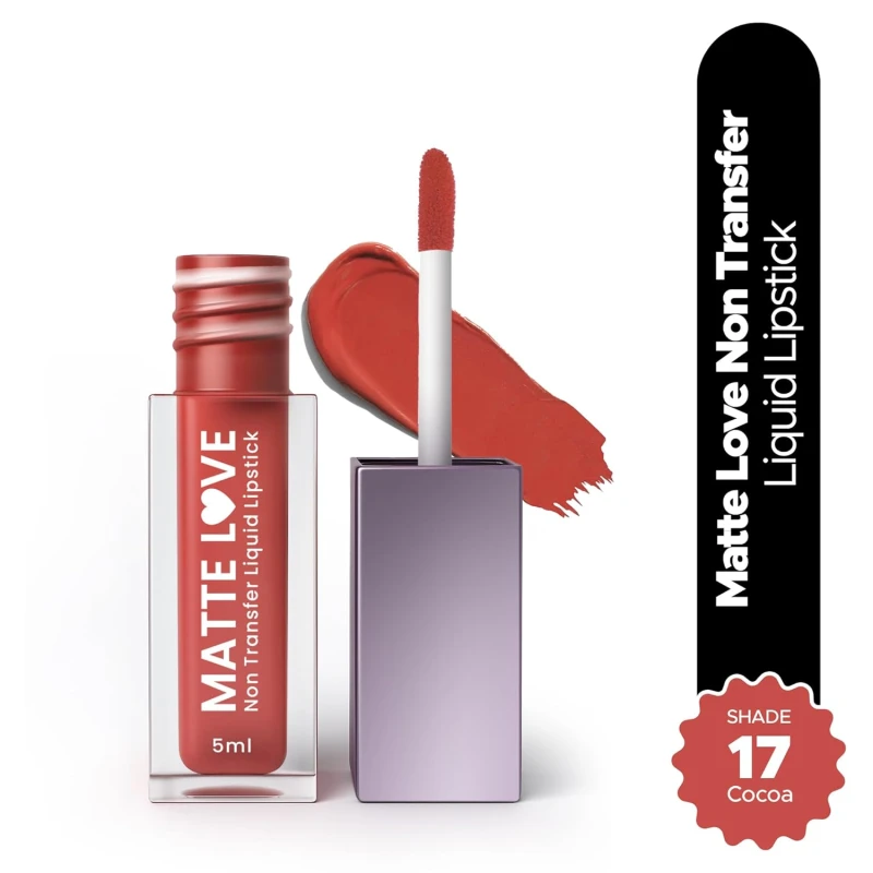 Hilary Rhoda Matte Love Non Transfer Liquid Lipstick | Lightweight & Matte Finish | Waterproof Lipstick for Women | Long Lasting & Non-Drying Lipstick | 5ml (Cocoa - Shade 17) - Thumbnail 2